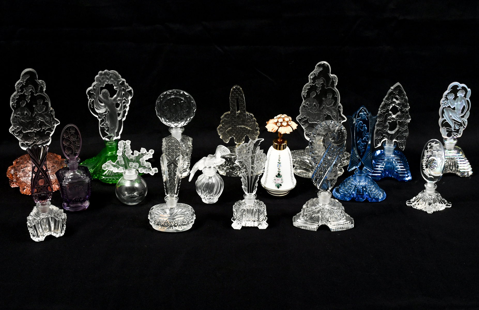 Appraisal: PC VINTAGE GLASS PERFUME BOTTLES Great collection of Art Deco