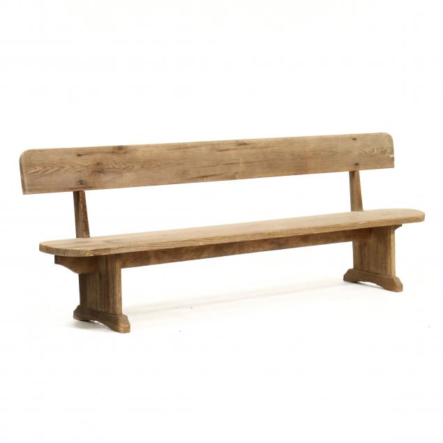 Appraisal: SOUTHERN YELLOW PINE PLANK SEAT BENCH Western North Carolina circa