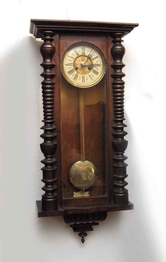 Appraisal: VIENNA REGULATOR WALL CLOCK Wood case with carved and turned