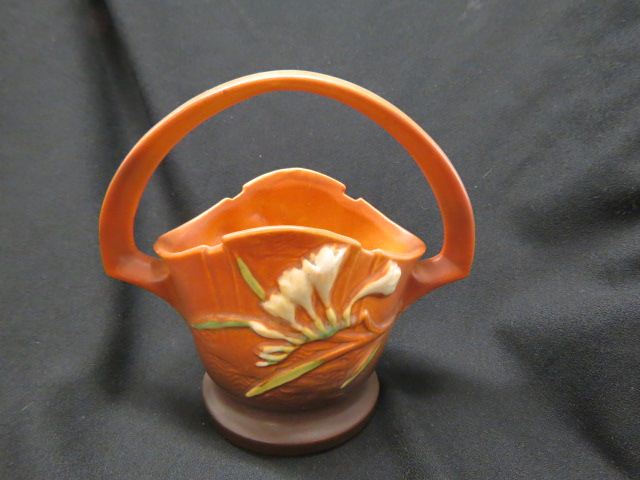 Appraisal: Roseville Pottery Freesia Basket brown - excellent