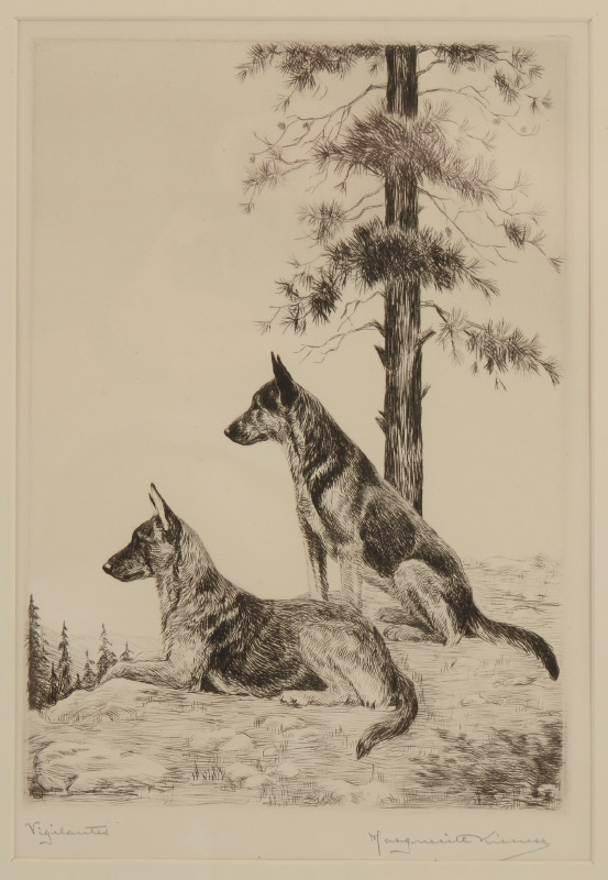 Appraisal: KIRMSE Marguerite English - ''Vigilantes'' German Shepards Etching sight size