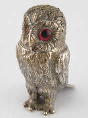 Appraisal: An early Victorian silver owl caster with well modelled plumage