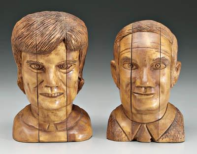 Appraisal: Two carved heads Stringfield man and woman carved of laminated