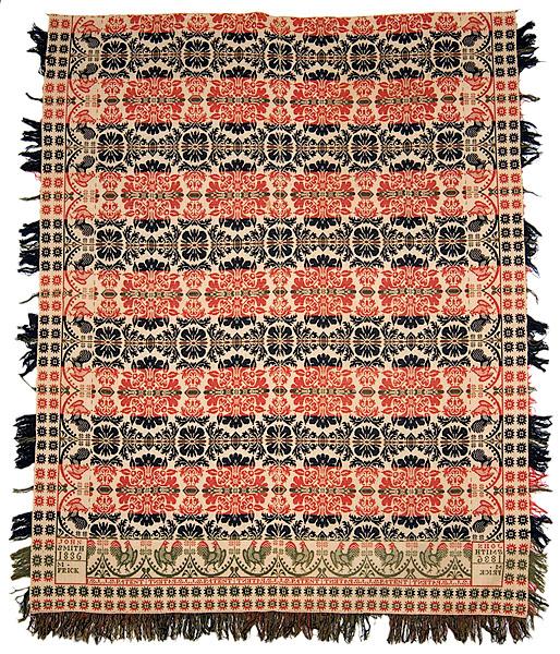 Appraisal: JOHN SMITH JACQUARD COVERLET Pennsylvania A red blue green and