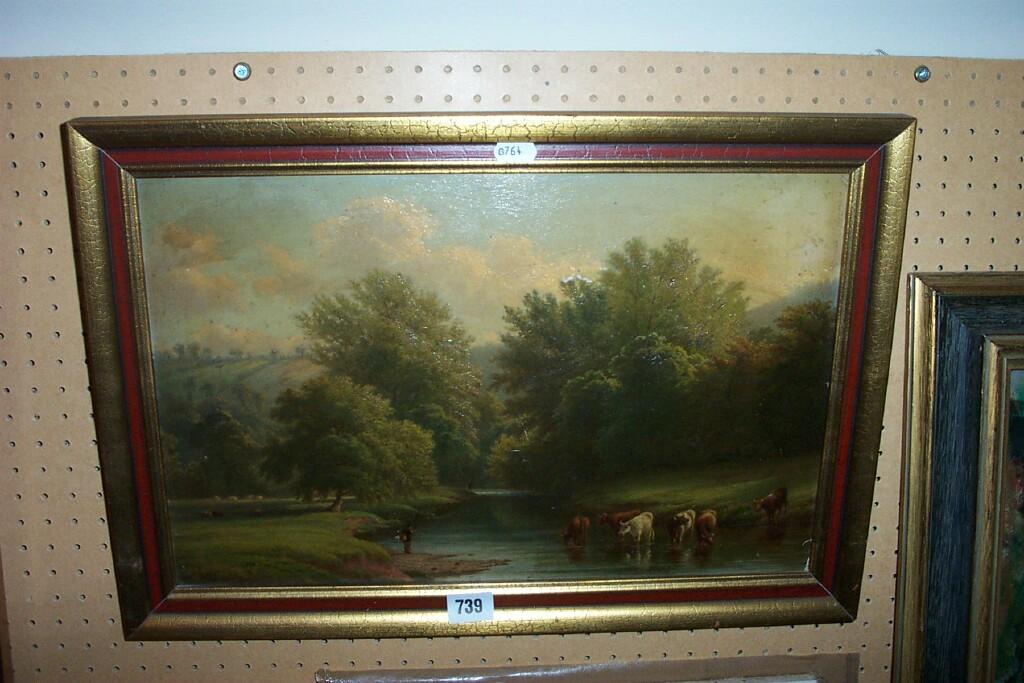 Appraisal: A th century oil painting on canvas of river scene