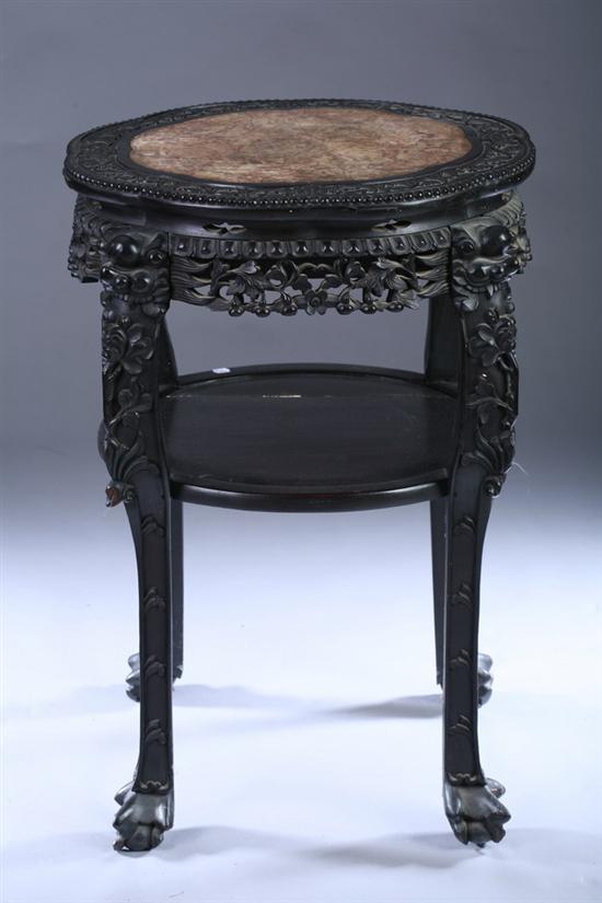 Appraisal: CHINESE CARVED WOOD MARBLE-INSET SIDE TABLE - in high diam