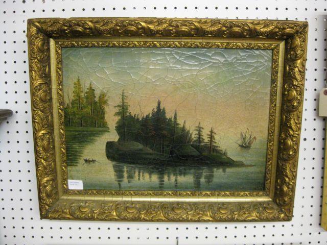 Appraisal: Victorian Oil on Canvas ships by an island x signed