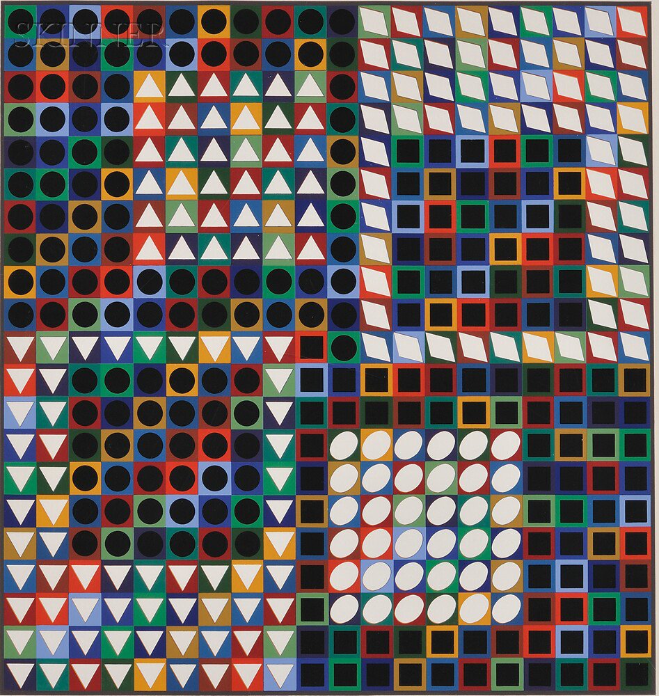 Appraisal: Victor Vasarely Hungarian French - Untitled White with Colors edition