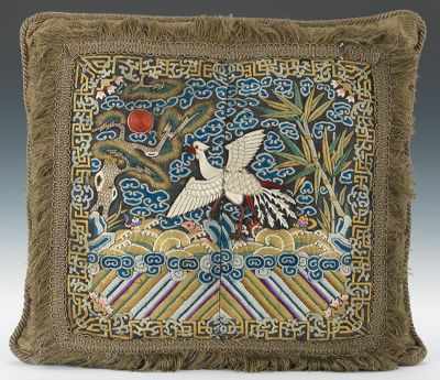 Appraisal: A Chinese Embroidered Badge Cushion Embroidery panel with attached civil