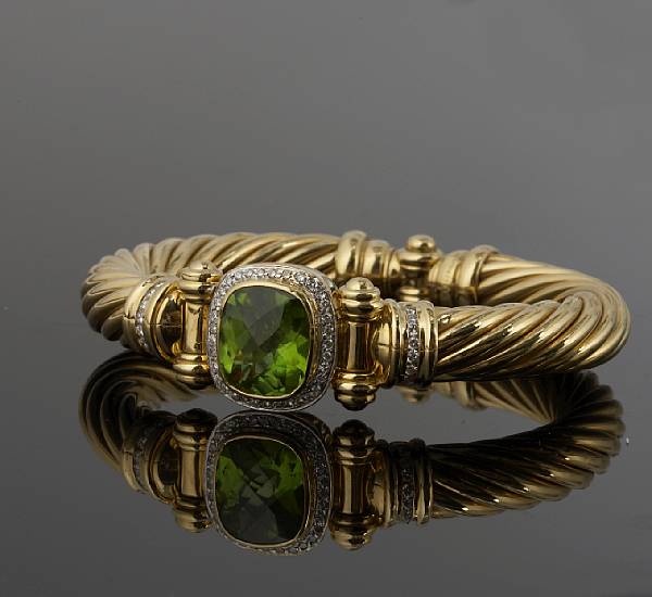 Appraisal: A peridot and diamond bangle David Yurman signed D Yurman