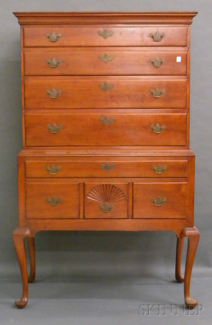 Appraisal: Queen Anne Carved Cherry Flat-top Highboy ht wd in Estimate