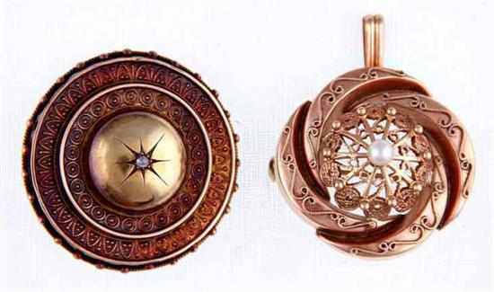 Appraisal: Victorian mourning brooch and rose gold pendant brooch circa round