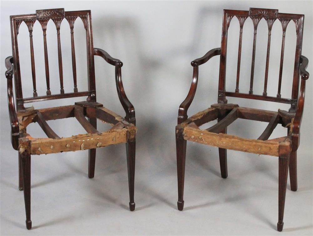 Appraisal: PAIR FEDERAL SLOVER AND TAYLOR STYLE CARVED MAHOGANY ARM CHAIRS