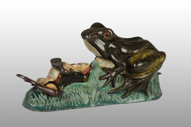 Appraisal: Cast Iron Frogs Mechanical Bank Description Manufactured by J E