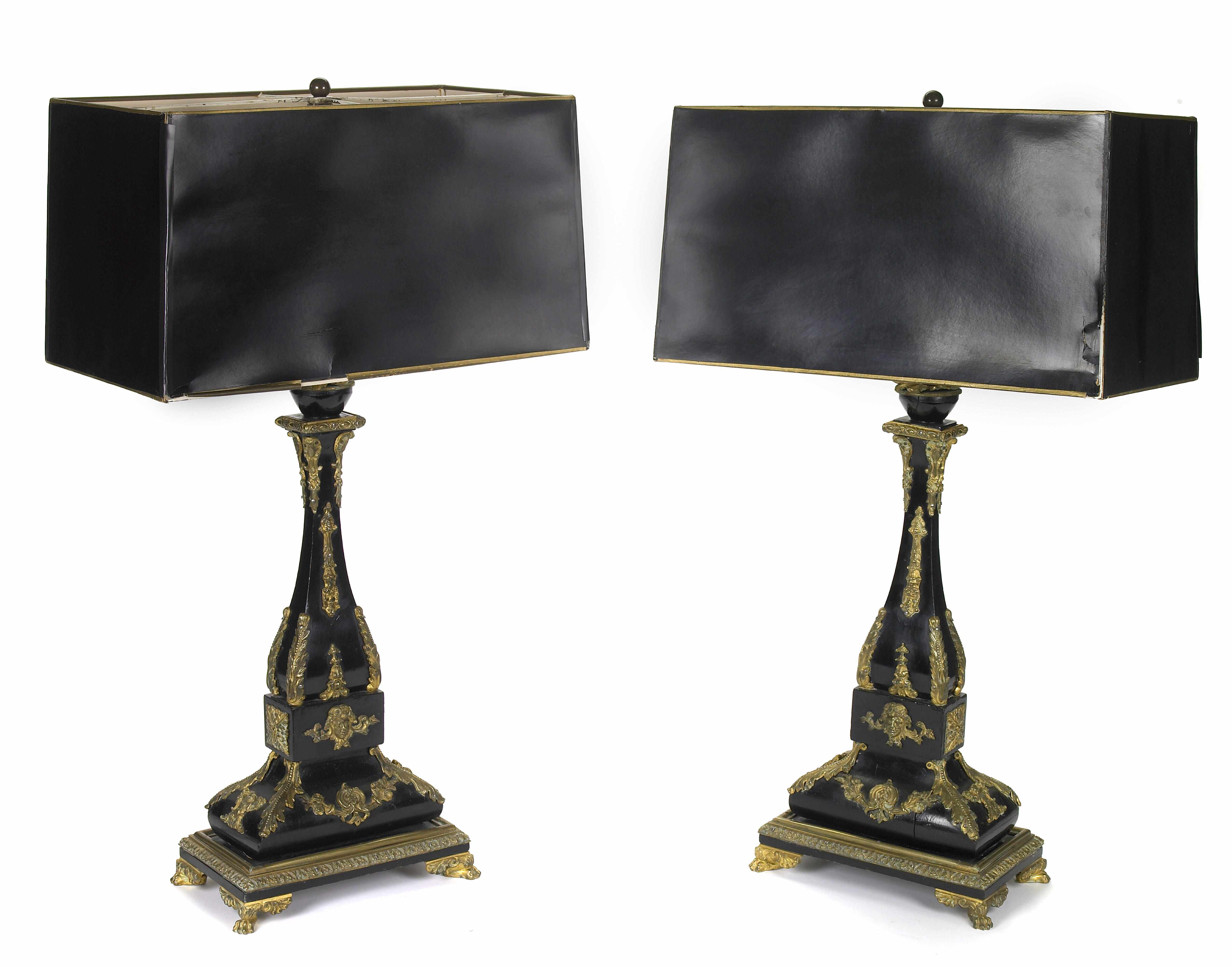 Appraisal: A pair of Louis XIV style gilt bronze mounted ebonized