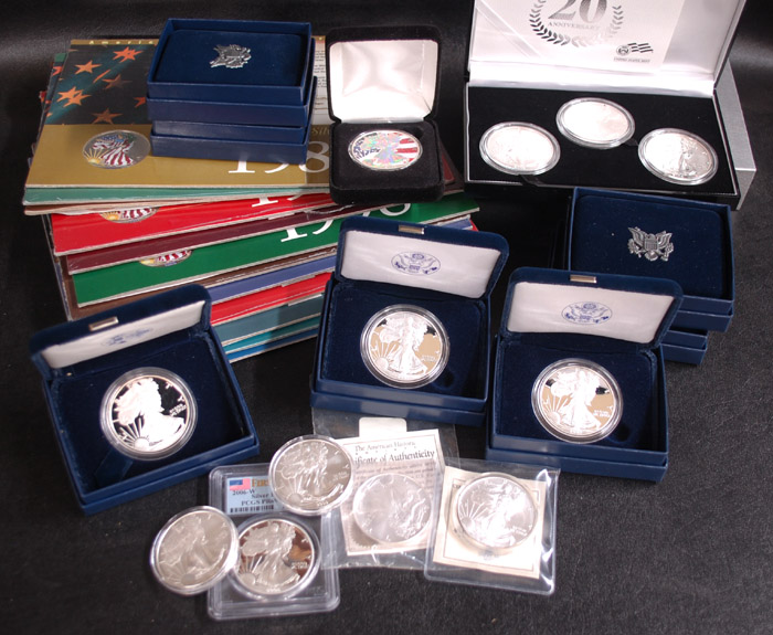 Appraisal: AMERICAN SILVER EAGLE DOLLAR COLLECTION total coins including enameled enameled