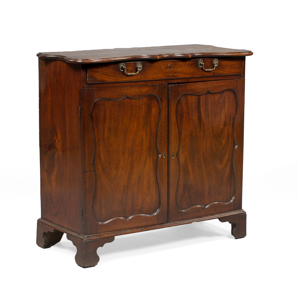 Appraisal: ENGLISH CHIPPENDALE CARVED MAHOGANY SIDE CABINET The serpentine top with