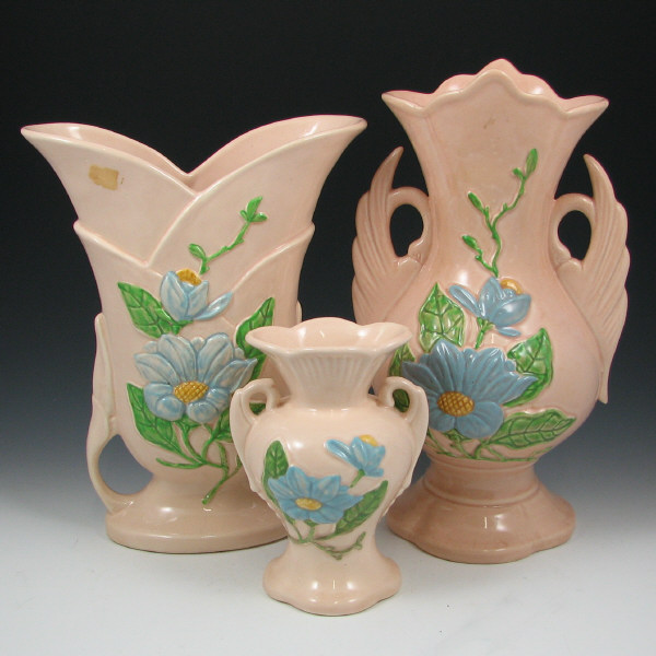 Appraisal: Hull Magnolia Pink Gloss - Vases Lot of three Magnolia