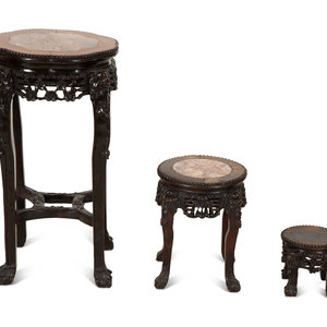 Appraisal: Three Chinese Carved Hardwood Stands th Century the two larger