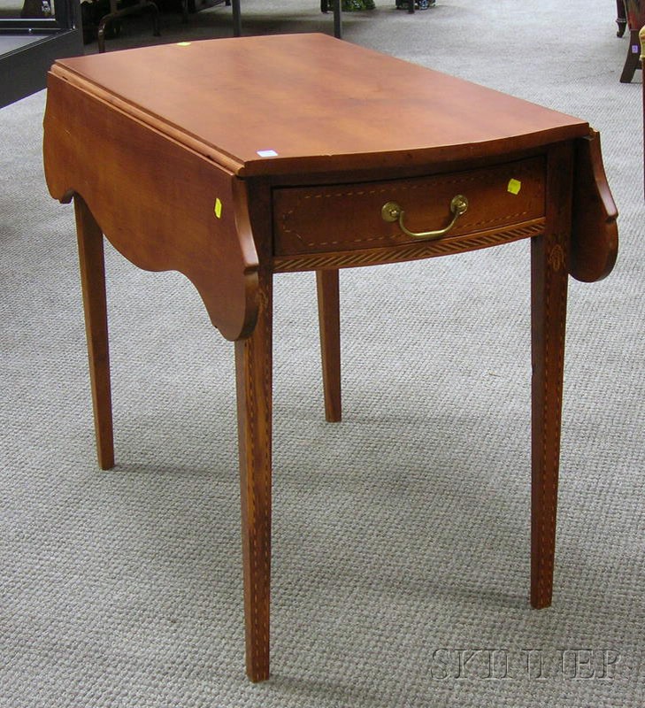 Appraisal: Federal-style Inlaid Cherry Drop-leaf Pembroke Table with End Drawer th