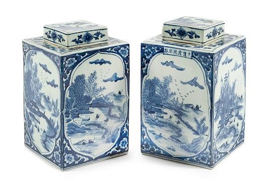 Appraisal: A Pair of Chinese Porcelain Tea Caddies Height inches A