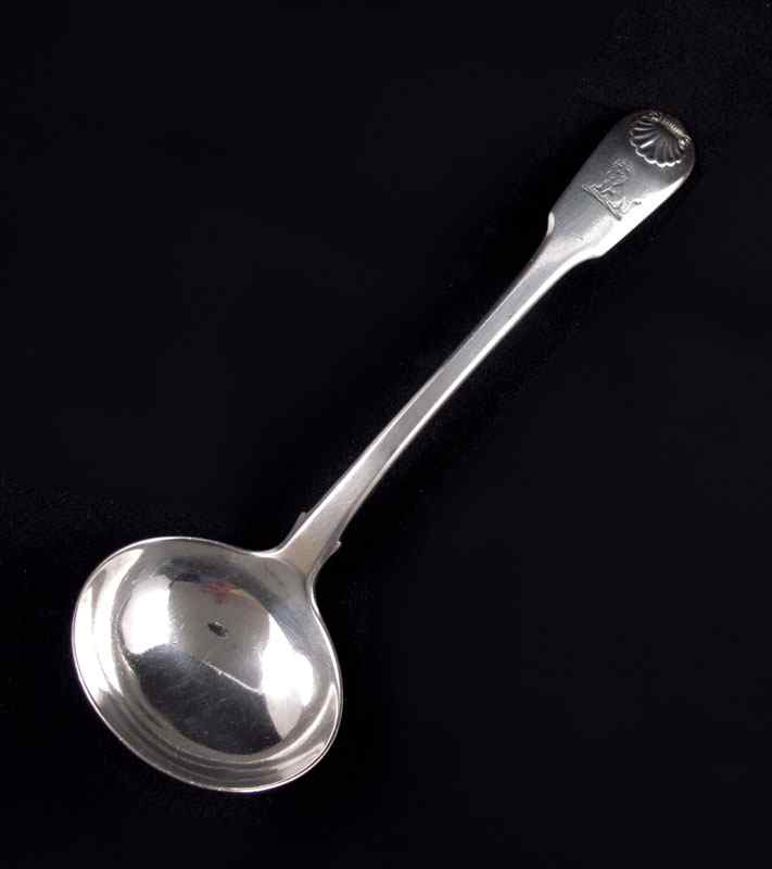 Appraisal: JOHN EDWARD TERRY ENGLISH SILVER LADLE Shell handle with engraved