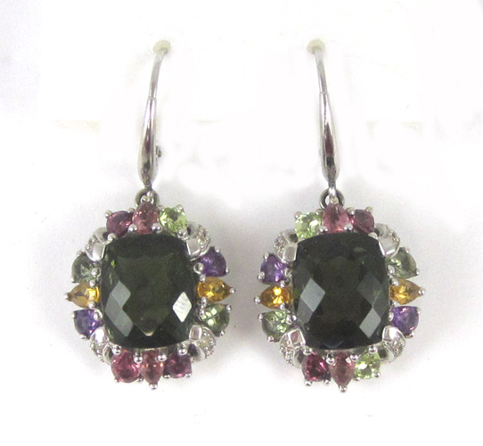 Appraisal: PAIR OF MULTI-COLOR GEMSTONE EARRINGS Each k white gold earring