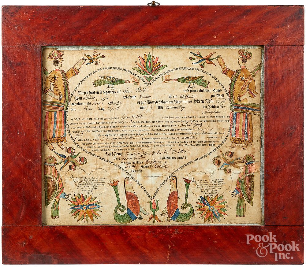 Appraisal: Georg Frederich Speyer fraktur birth certificate Georg Frederich Speyer active