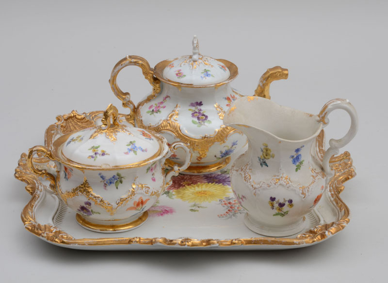 Appraisal: Meissen Porcelain Assembled Three- Piece Tea Set and an Angular