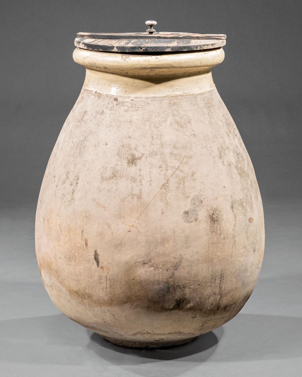 Appraisal: French Glazed Pottery Olive Jar th c h in dia