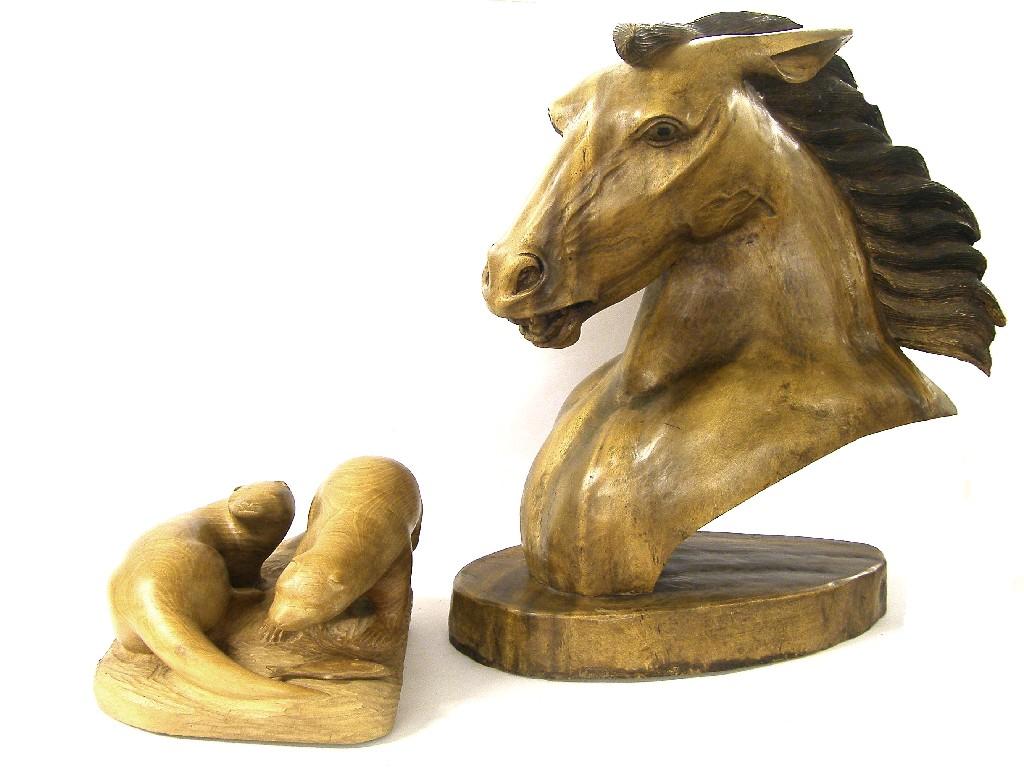 Appraisal: Carved wooden sculpture of a startled horse's head upon an