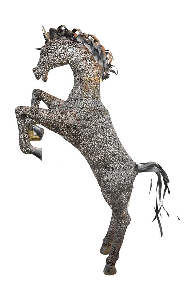 Appraisal: Outdoor Metal Sculpture of a Rearing Horse height inches Outdoor