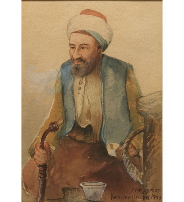 Appraisal: German school Orientalist watercolor portrait of a man in a