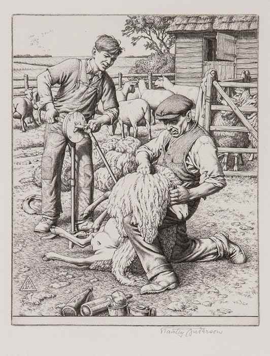 Appraisal: Stanley Anderson - Sheep-shearing line engraving signed in pencil lower