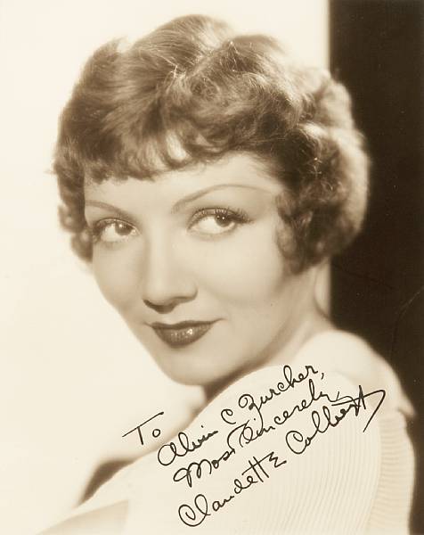 Appraisal: A Claudette Colbert signed black and white photograph s A