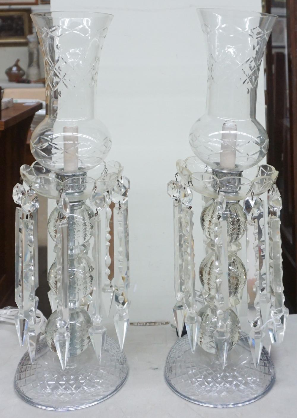 Appraisal: Pair of Cut Glass Lustre Table Lamps Electrified H in