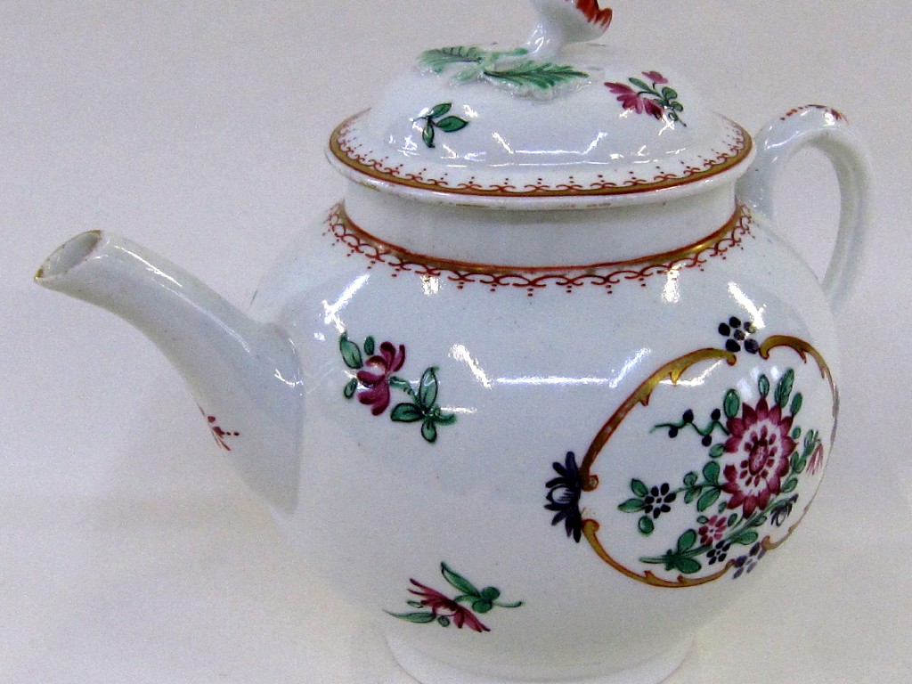 Appraisal: Worcester polychrome teapot of globular form the cream ground painted