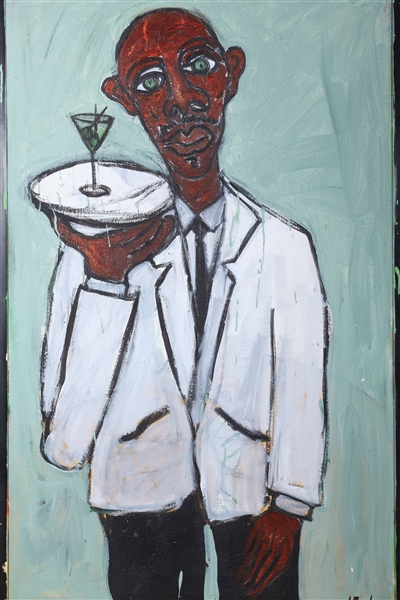 Appraisal: Acrylic on canvas painting gentleman holding martini glass signed lower