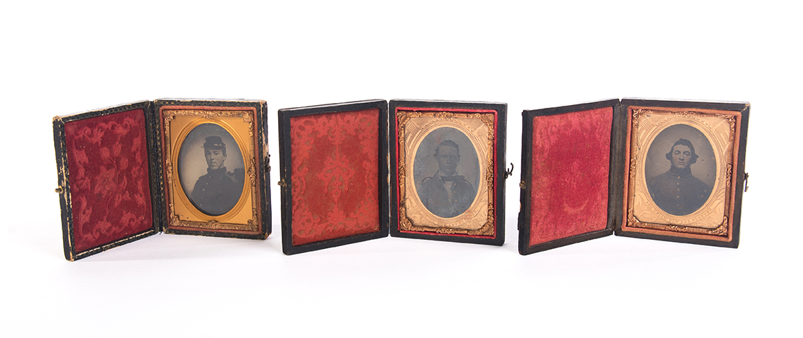 Appraisal: TWO NINTH-PLATE AMBROTYPES AND A TINTYPE OF CIVIL WAR SOLDIERS