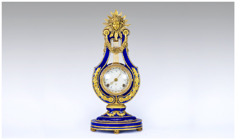 Appraisal: Franz Hermle Striking Clock Cobalt Blue With Gilt Acanthus And