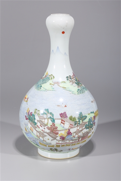 Appraisal: Chinese enameled porcelain garlic mouth vase with village and river