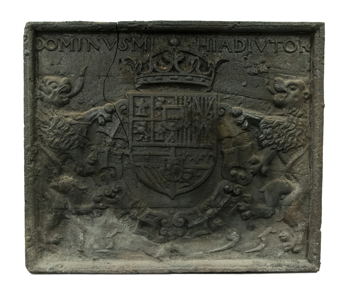 Appraisal: TH C IRON FIREBACK WITH CREST OF PHILIP II SPAIN