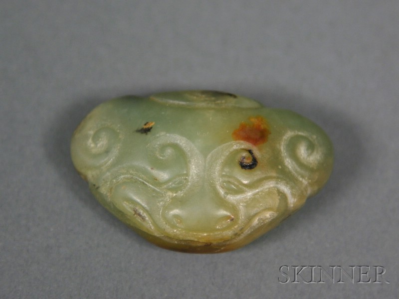 Appraisal: Jade Sword Pommel China th century or earlier celadon green