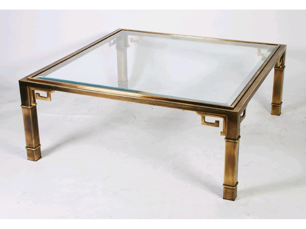 Appraisal: CHINESE STYLE BRASS FRAMED LARGE SQUARE COFFEE TABLE WITH BEVELLED