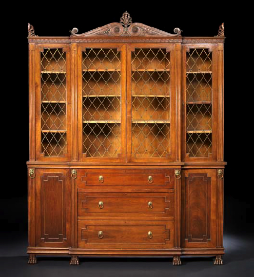 Appraisal: Attractive Regency-Style Walnut Breakfront Bookcase designed by Norman Powell Pedley