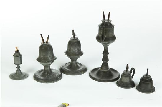 Appraisal: SIX PEWTER LAMPS American th century Five have burning fluid