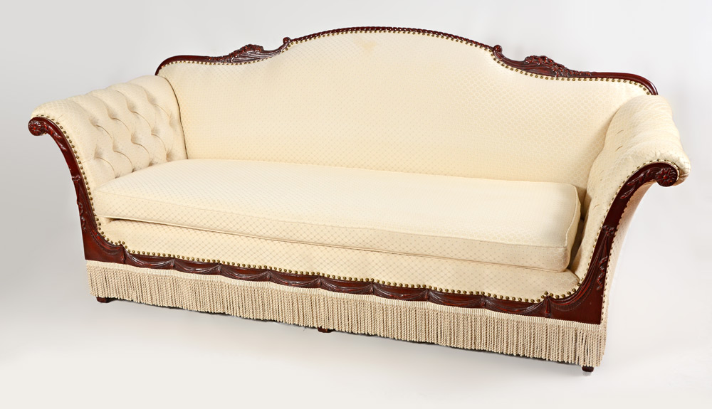 Appraisal: FRENCH STYLE CARVED SOFA Foliate and rope twist carved and