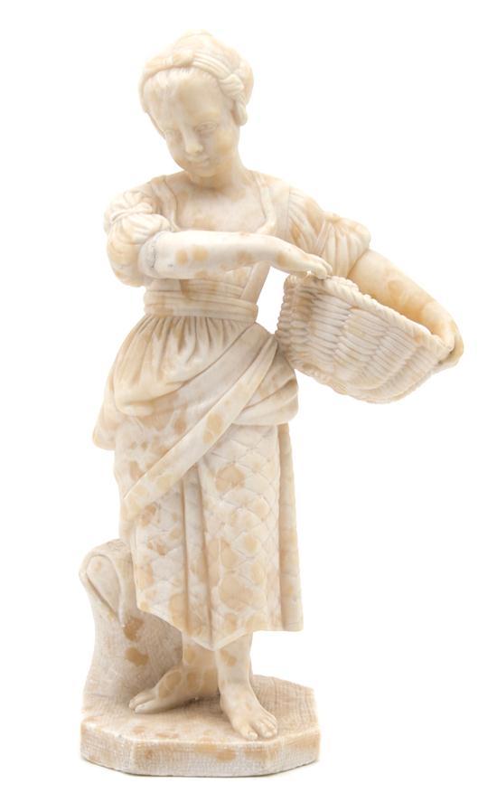 Appraisal: n Italian Alabaster Figure depicting a girl with a basket