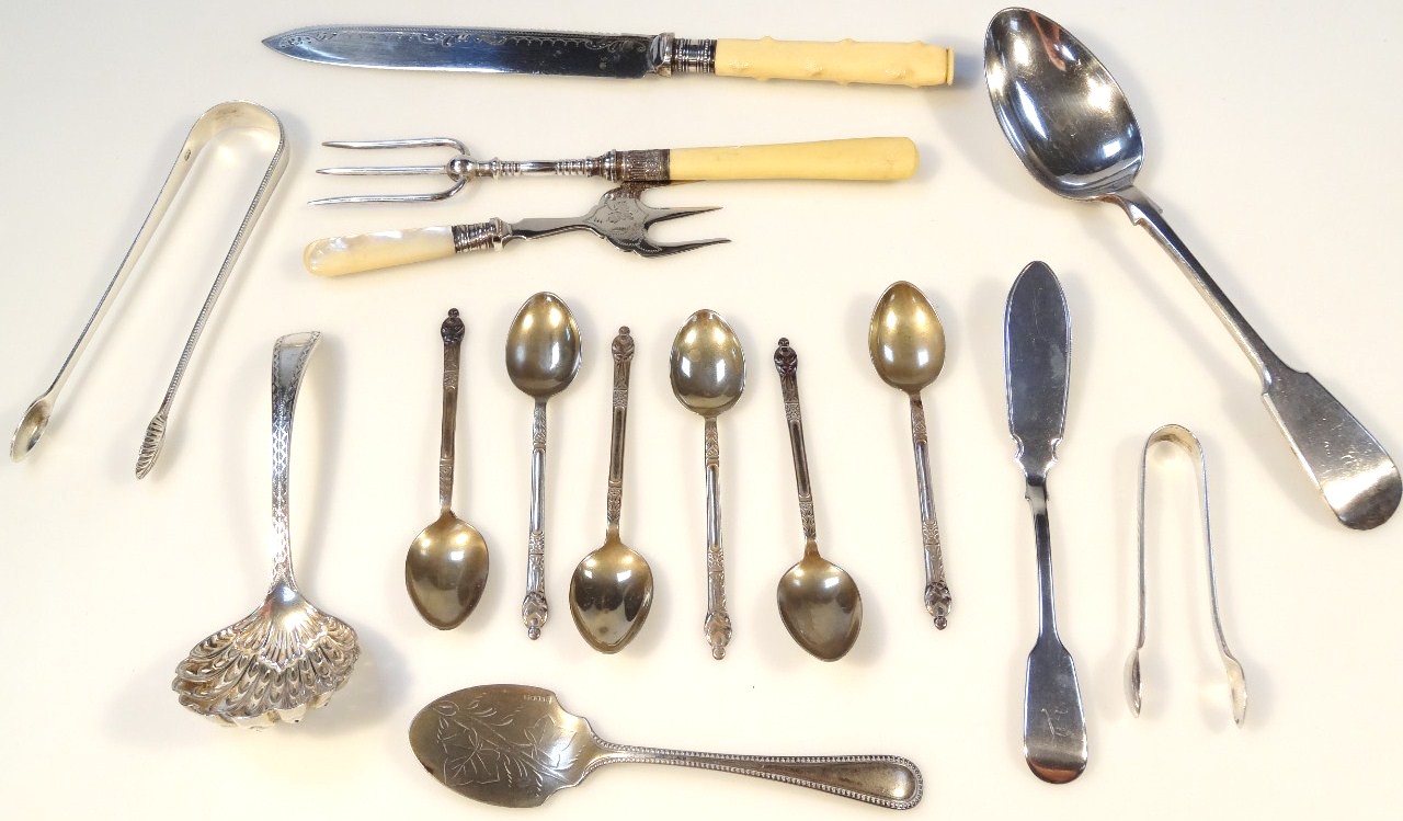 Appraisal: Various silver and plated cutlery to include Victorian butter knife