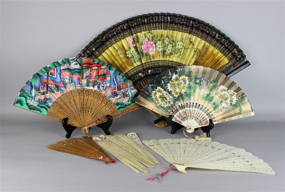 Appraisal: GROUP OF SIX ASIAN FANS includiing a Japanese lacquer and